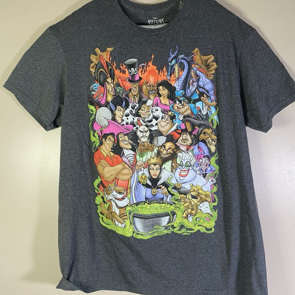 Disney Villains T Shirt Heather Gray Graphic Print Tee Adult XL